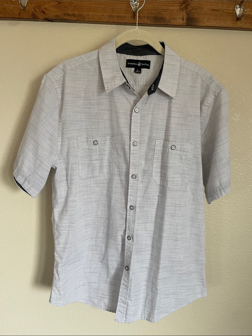 Beverly Hills Polo Club Light Gray Short-Sleeve Button-Down Camp Shirt L Preppy